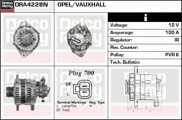 Remy DRA4228N Alternator DRA4228N