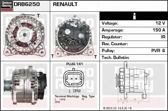Remy DRB6250 Alternator DRB6250