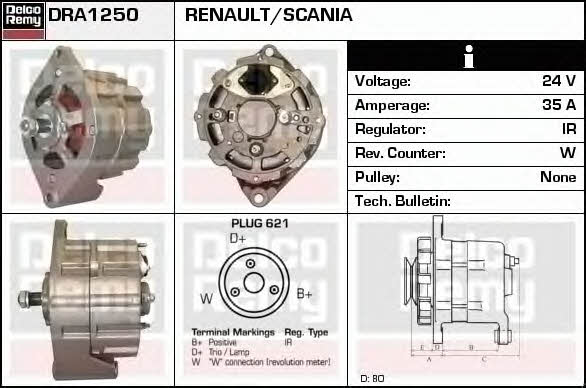 Remy DRA1250 Alternator DRA1250