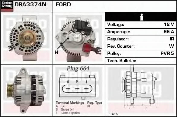 Remy DRA3374N Alternator DRA3374N