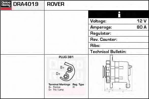 Remy DRA4019 Alternator DRA4019