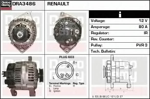 Remy DRA3486 Alternator DRA3486