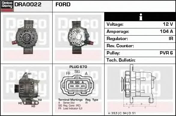 Remy DRA0022 Alternator DRA0022