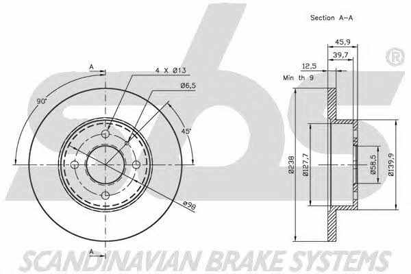 SBS 1815201009 Unventilated front brake disc 1815201009