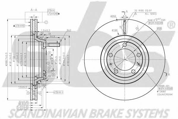 SBS 1815201012 Front brake disc ventilated 1815201012