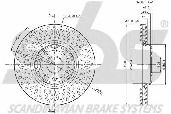 SBS 1815201018 Front brake disc ventilated 1815201018