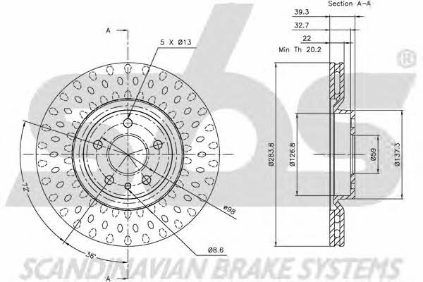 SBS 1815201019 Front brake disc ventilated 1815201019