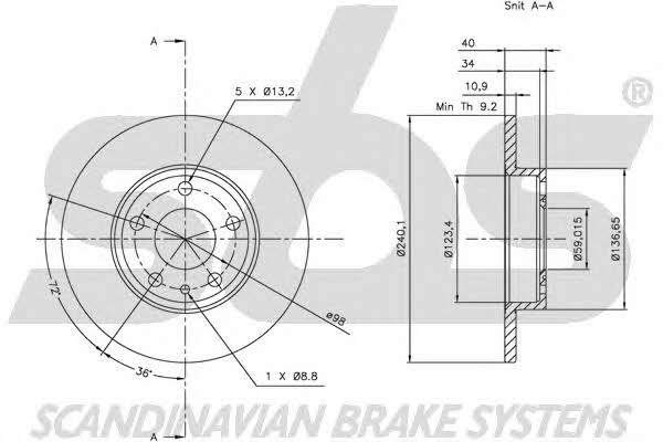 SBS 1815201020 Rear brake disc, non-ventilated 1815201020