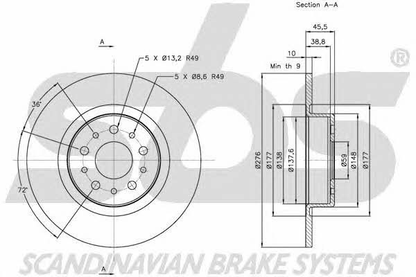 SBS 1815201021 Rear brake disc, non-ventilated 1815201021