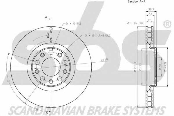 SBS 1815201030 Front brake disc ventilated 1815201030