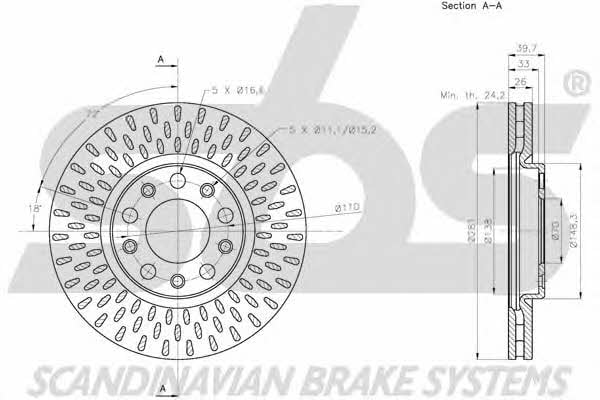 SBS 1815201034 Front brake disc ventilated 1815201034