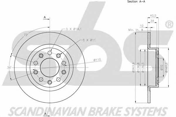 SBS 1815201035 Rear brake disc, non-ventilated 1815201035