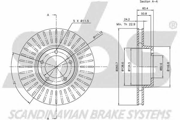 SBS 1815201219 Front brake disc ventilated 1815201219