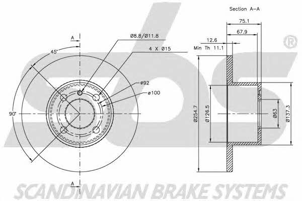 SBS 1815201501 Unventilated front brake disc 1815201501