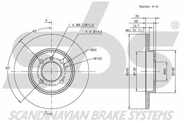 SBS 1815201516 Unventilated front brake disc 1815201516