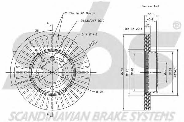 SBS 1815201521 Front brake disc ventilated 1815201521