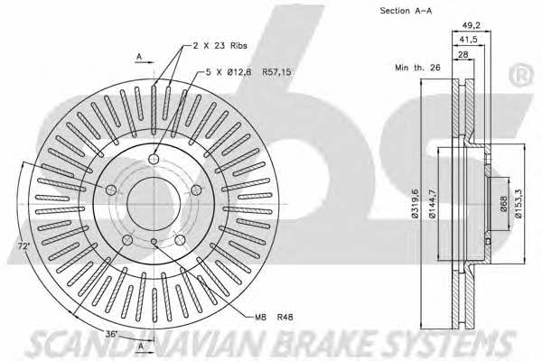 SBS 1815202270 Front brake disc ventilated 1815202270