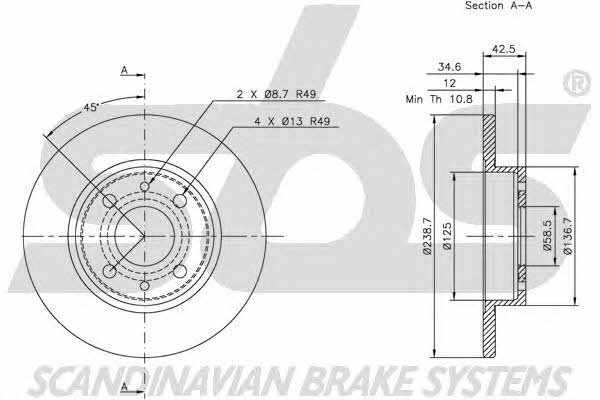 SBS 1815202311 Unventilated front brake disc 1815202311