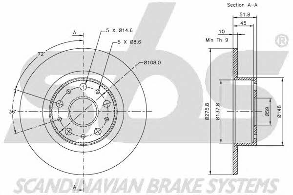 SBS 1815202334 Rear brake disc, non-ventilated 1815202334
