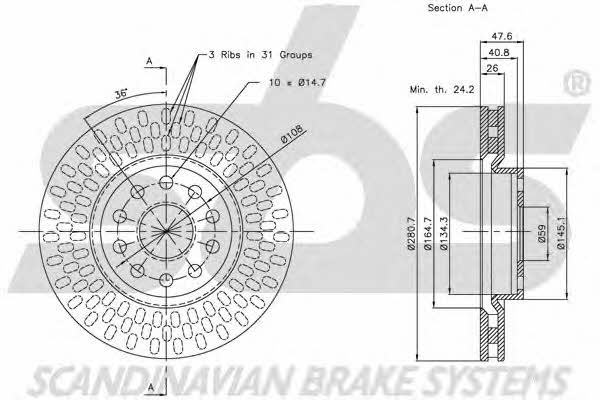 SBS 1815202335 Front brake disc ventilated 1815202335