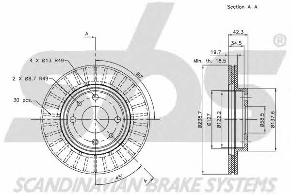 SBS 1815202341 Front brake disc ventilated 1815202341