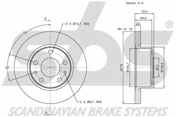 SBS 1815202347 Unventilated front brake disc 1815202347