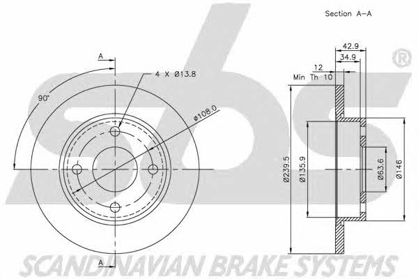 SBS 1815202543 Unventilated front brake disc 1815202543