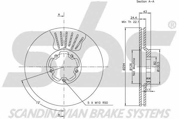 SBS 1815202544 Front brake disc ventilated 1815202544