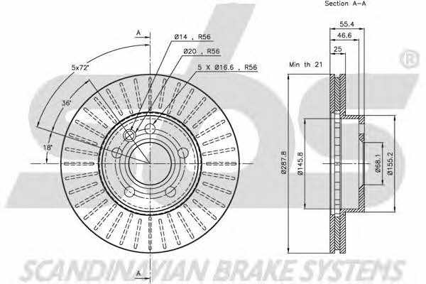 SBS 1815202545 Front brake disc ventilated 1815202545