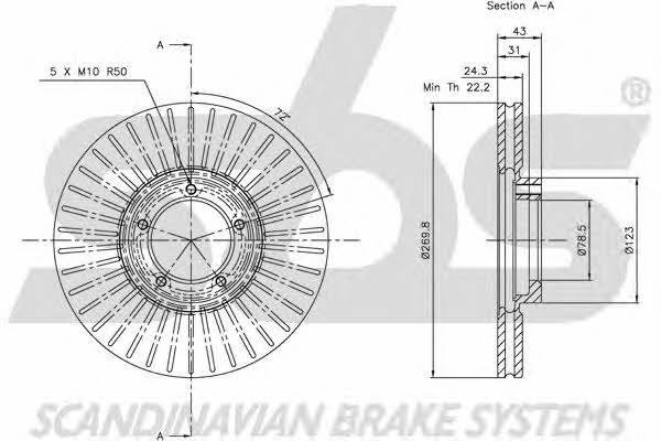 SBS 1815202548 Front brake disc ventilated 1815202548