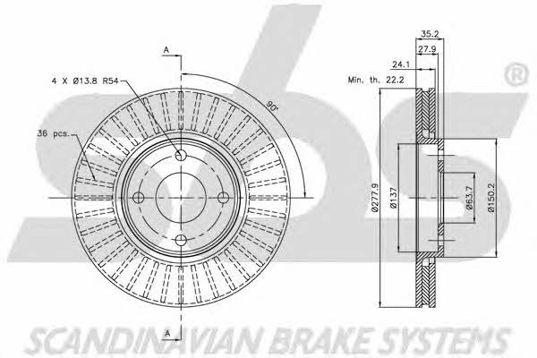 SBS 1815202553 Front brake disc ventilated 1815202553