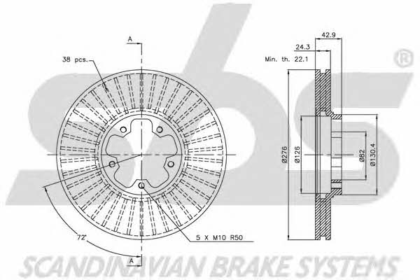 SBS 1815202554 Front brake disc ventilated 1815202554