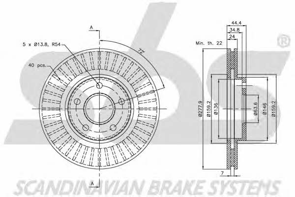 SBS 1815202555 Front brake disc ventilated 1815202555