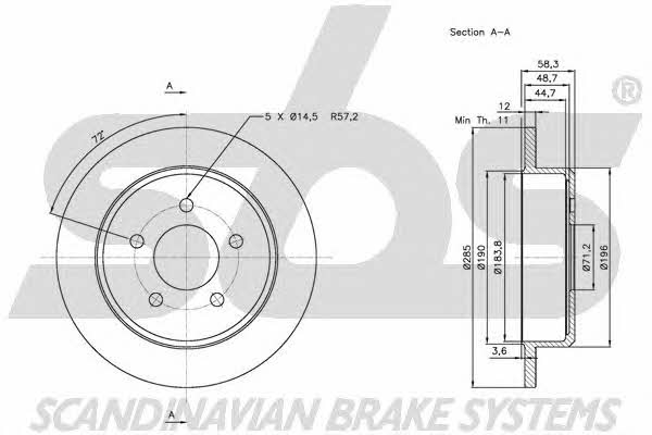 SBS 1815202572 Rear brake disc, non-ventilated 1815202572