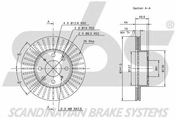 SBS 1815202607 Front brake disc ventilated 1815202607