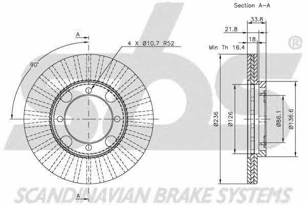 SBS 1815203011 Front brake disc ventilated 1815203011