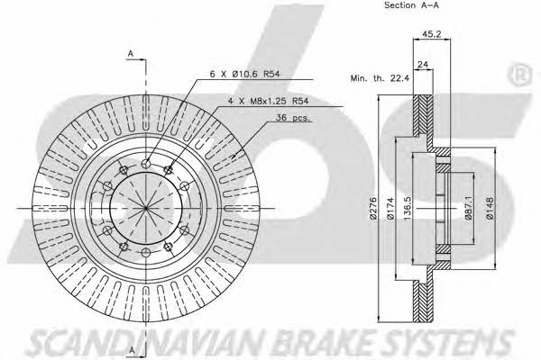 SBS 1815203016 Front brake disc ventilated 1815203016