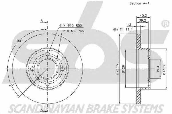 SBS 1815203018 Unventilated front brake disc 1815203018