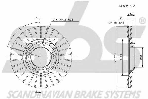 SBS 1815203023 Front brake disc ventilated 1815203023