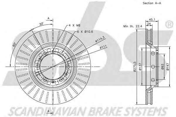 SBS 1815203030 Front brake disc ventilated 1815203030