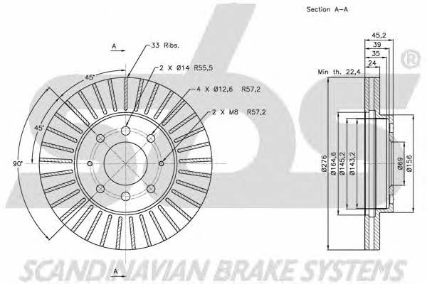 SBS 1815203032 Front brake disc ventilated 1815203032
