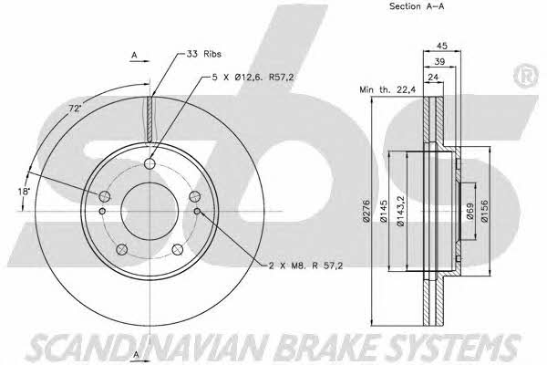 SBS 1815203034 Front brake disc ventilated 1815203034