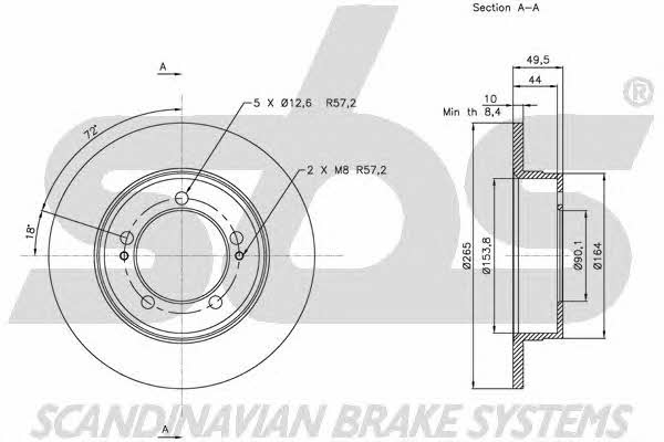 SBS 1815203037 Rear brake disc, non-ventilated 1815203037