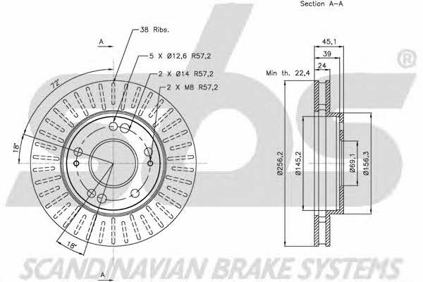 SBS 1815203038 Front brake disc ventilated 1815203038