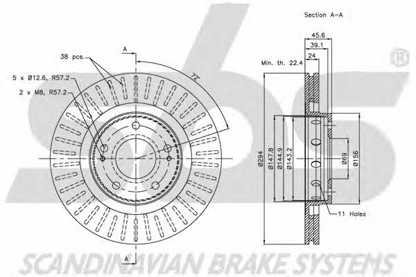 SBS 1815203043 Front brake disc ventilated 1815203043