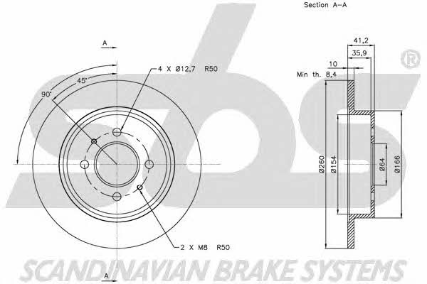 SBS 1815203045 Rear brake disc, non-ventilated 1815203045