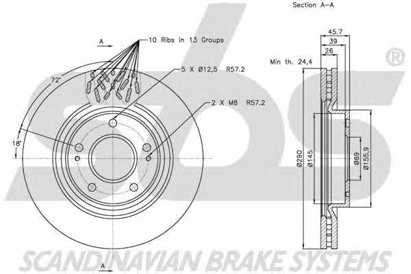 SBS 1815203046 Front brake disc ventilated 1815203046