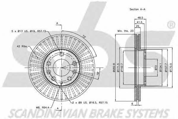 SBS 1815203245 Front brake disc ventilated 1815203245