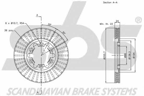 SBS 1815203255 Front brake disc ventilated 1815203255