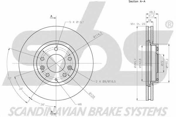 SBS 1815203275 Front brake disc ventilated 1815203275